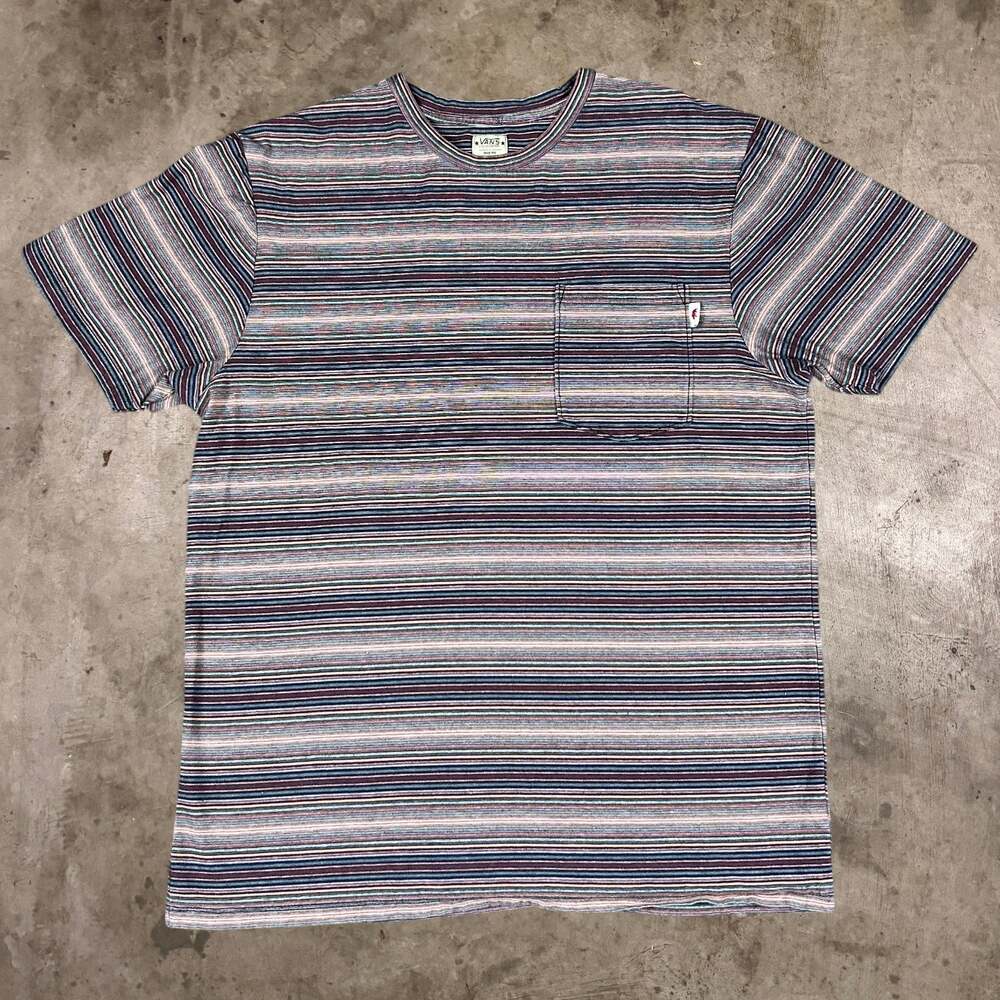 Vintage Vans Striped Pocket T-Shirt Streetwear Skate Tee Multicolor Mens Size XL